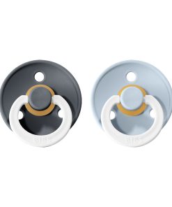 BIBS Colour nočné cumlíky z prírodného kaučuku 2ks - Iron/Baby Blue veľkosť 1